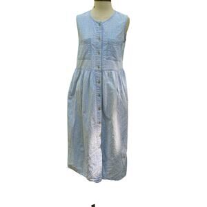 Vintage 90s Cotton Textured Denim Dress Mizz Lizz Size M Button Front